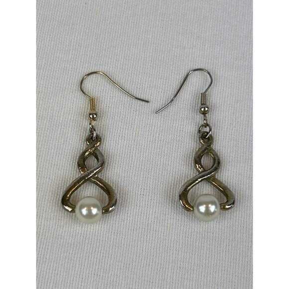 Unbranded Jewelry - Vintage Swirl Twist Faux Pearl Drop Earrings Hook Gold Tone